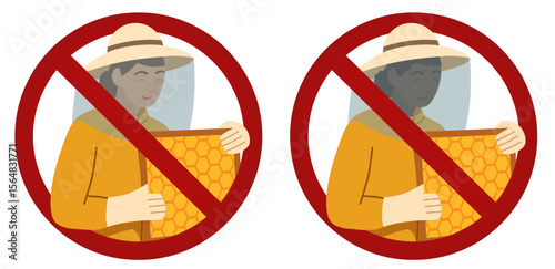 Beekeeping is prohibited. Danger of bee stings. Vector set with forbidden signs. Do not touch apiaries.