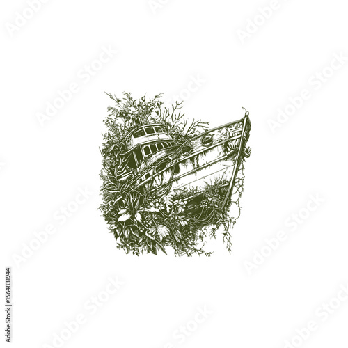Shipwreck stranded in the desert design vector template illustration