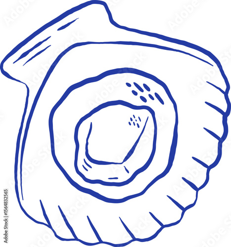 Hand draw oysters  scallop vector illustration. Mediterranean seafood doodle icon. La dolce vita. Asian food