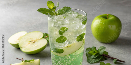 iced sparkling green apple soda with fresh mint garnish
