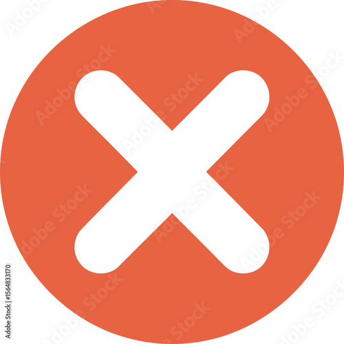 Orange circle with white cross symbol centered on white background mark cancel