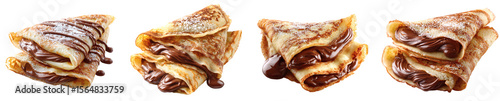 Gourmet Crepe Stack with Chocolate Hazelnut Filling and Powdered Sugar Drizzle, Delicious Dessert PNG set, transparent background