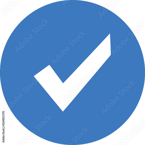 White check mark inside a blue circle graphic icon tick approved