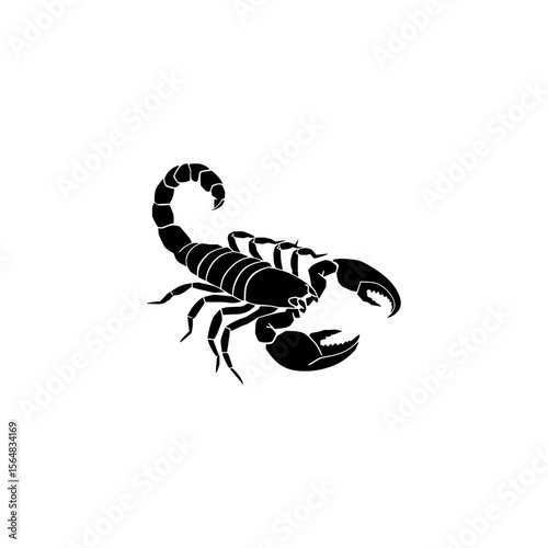 Black scorpion illustration in minimalist style on transparent background  