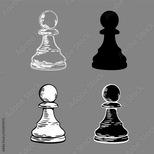 Chess pawn sketch variations in black and white style