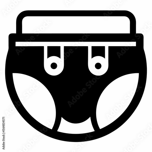 Baby diaper black vector icon on white background.