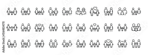Family, parents, children, relationship and people minimal thin line web icon set. Outline icons collection. Simple vector illustration.