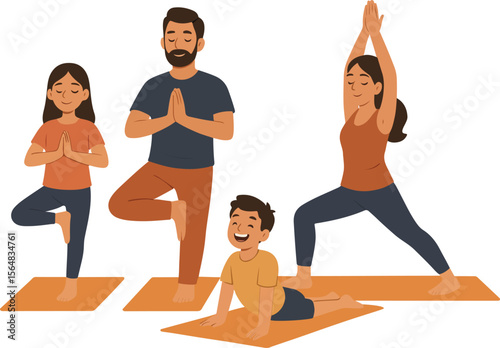 Family Practicing Yoga Illustration