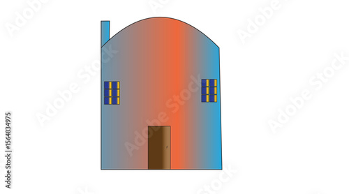 Colorful gradient house building illustration with chimney windows and door

