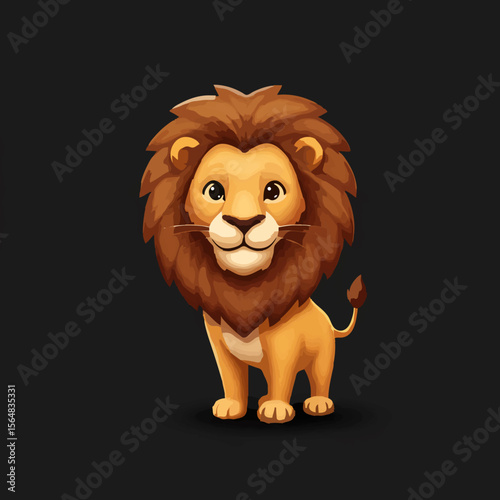 Cute Friendly Cartoon Lion Standing Illustration Isolated on Dark Background
