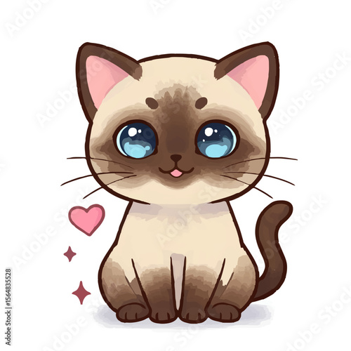 Cute Cartoon Siamese Cat Illustration with Big Blue Eyes