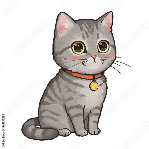 Cute Gray Tabby Cat Illustration Sitting