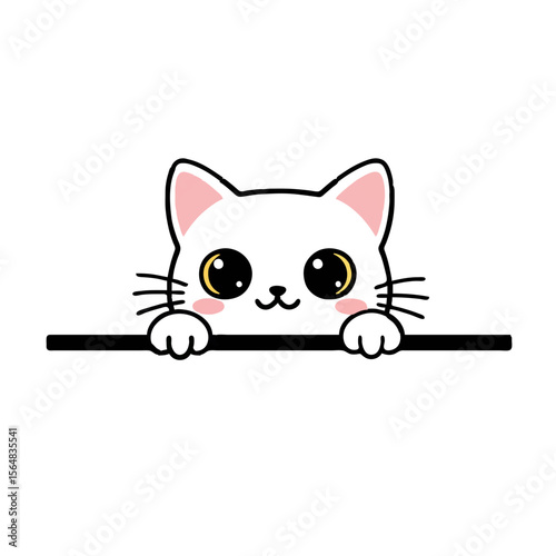 Cute Cartoon White Cat Peeking Kawaii Illustration