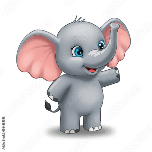Cute Cartoon Baby Elephant Character Waving Illustration