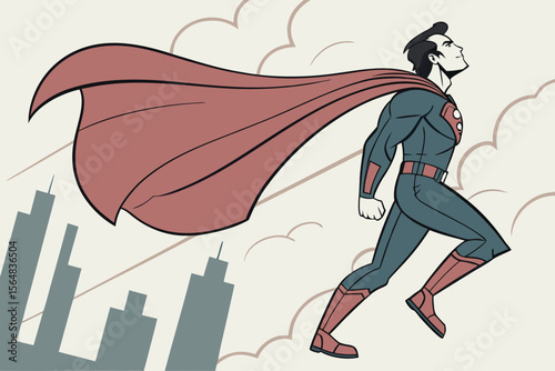 Flying Superhero Character – Dynamic Cartoon Scene for Comic Editorials, Pop Culture Branding, and Action-Themed Design