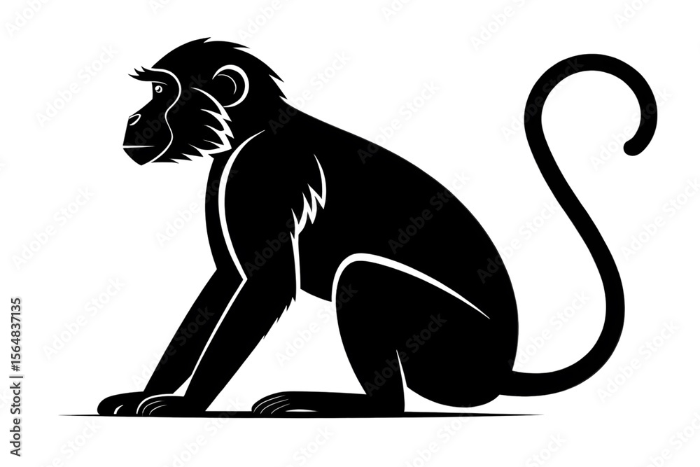 Obraz premium Majestic Monkey Silhouette Elegant Black and White Primate Illustration, Perfect for Animal Lovers and Design Projects