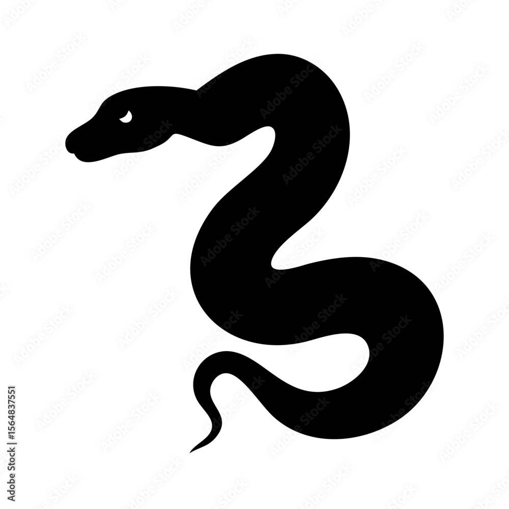 Fototapeta premium Black snake silhouette vector illustration animal reptile serpent viper cobra python graphic design art