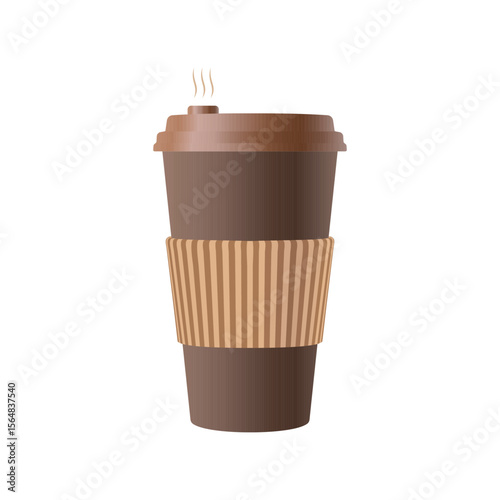 Realistic Hot Coffee Cup with Ribbed Sleeve  Vector Illustration