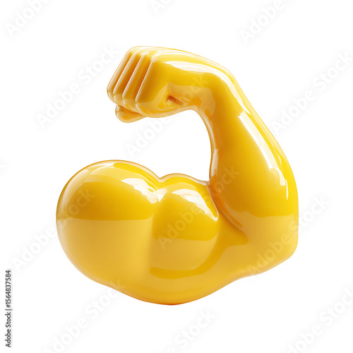 Glossy Yellow Arm Flexing Bicep Emoji on transparent background.