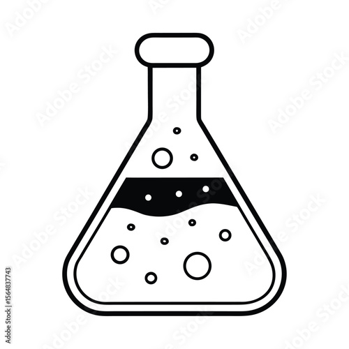 Laboratory flask with liquid outline style silhouette vector illustration
