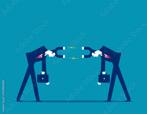 Social Polarization. Magnet headed business person repel or attract each other