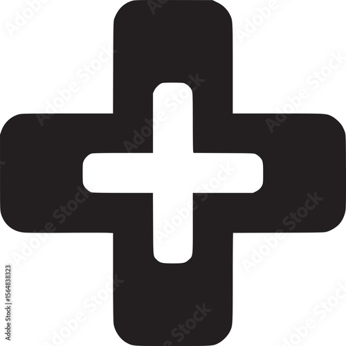 Black and white medical cross symbol for healthcare hospital pharmacy and health plus sign icon design on transparent background