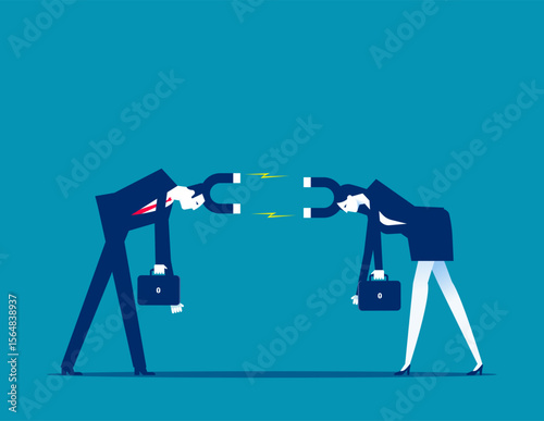 Social Polarization. Magnet headed business person repel or attract each other