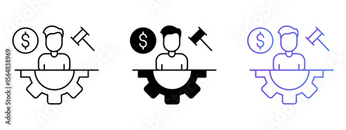 Auction Management Icon – Line, Glyph & Gradient Style