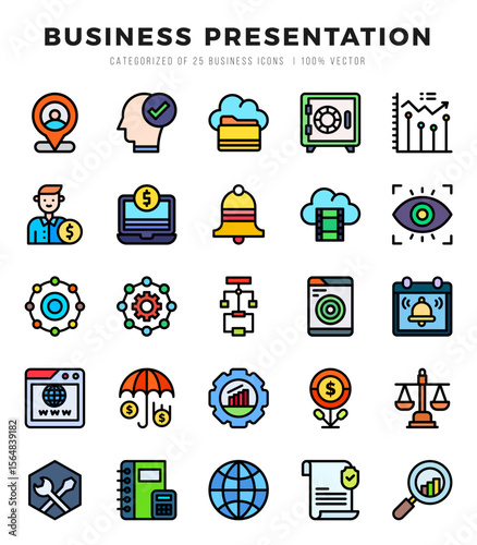 Set of Business Presentation icons in Lineal Color style. Lineal Color Icons symbol collection.