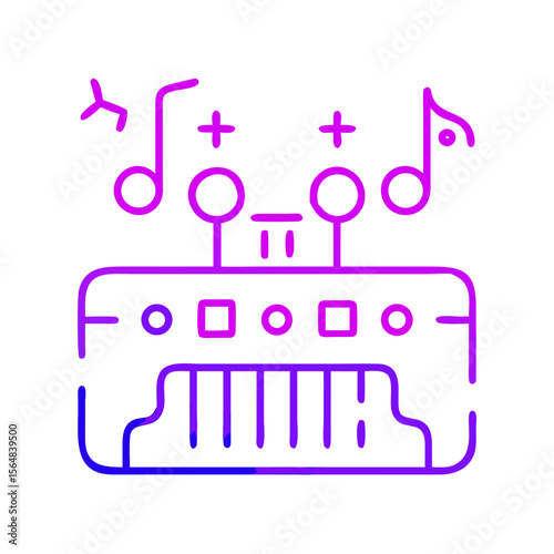 Abstract synthesizer illustration with musical notes in neon style  