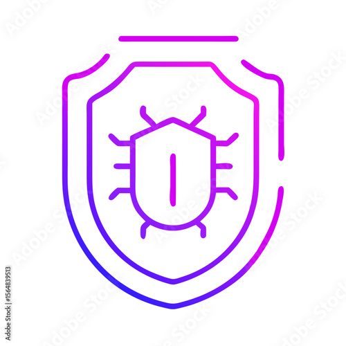 Bug protection icon on shield in modern line art style  