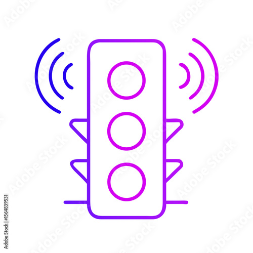 Traffic light with signal waves in minimalist neon style  
