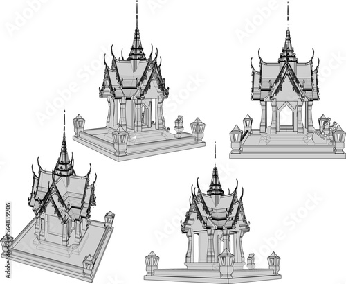 sketch vector illustration design architecture building sacred temple worship god goddess classic vintage ethnic traditional