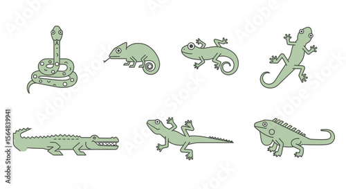 Vector reptiles vector illustration set of snake chameleon lizard crocodile iguana cartoon drawing collection