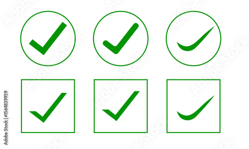 Green Checkmark Icon Set – Flat Style Approval and Verification Symbols