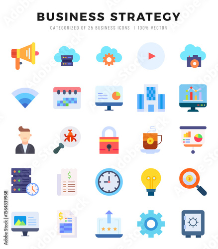 Set of Flat Business Strategy Icons. Flat art icon. Vector illustration