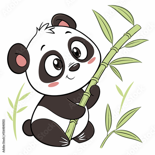 Cartoon Panda Hugging Sugarcane