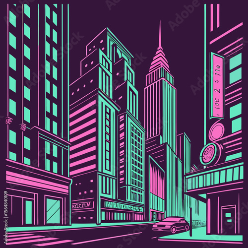 eon Futuristic Cyberpunk City Vector Art