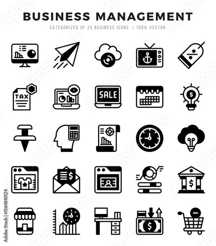 Set of Business Management icons in Lineal Filled style. Lineal Filled Icons symbol collection.