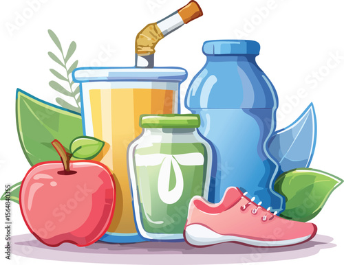 icon set of healthy lifestyle items