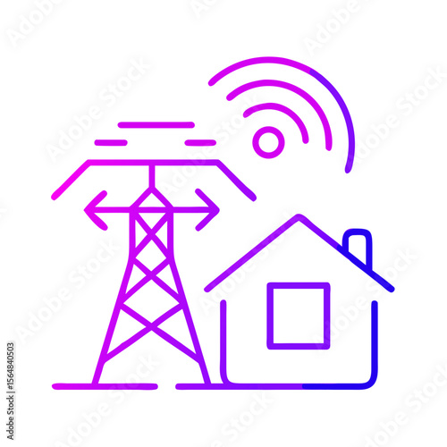 Power transmission tower and house with wireless signal icon  