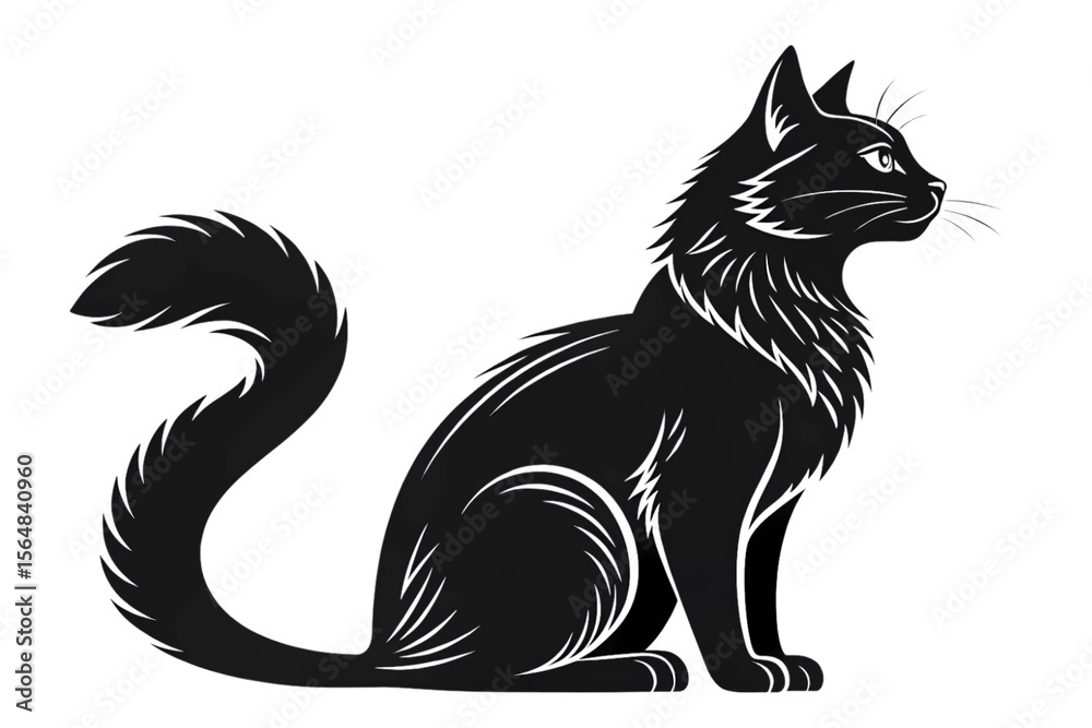 Fototapeta premium Majestic Black Cat Silhouette Elegant, Powerful, and Mysterious Feline Illustration