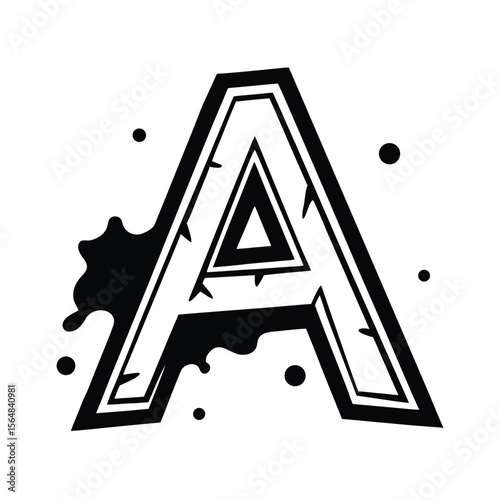 Letter a with thorns and blots decorative silhouette vector illustration