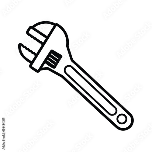Adjustable wrench outline tool repair equipment silhouette vector illustration