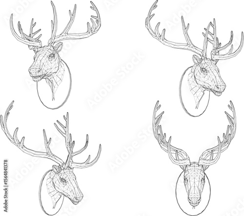 silhouette vector illustration design ornament decoration head of wild animal deer with long horns for interior decoration
