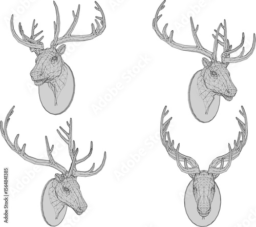 silhouette vector illustration design ornament decoration head of wild animal deer with long horns for interior decoration