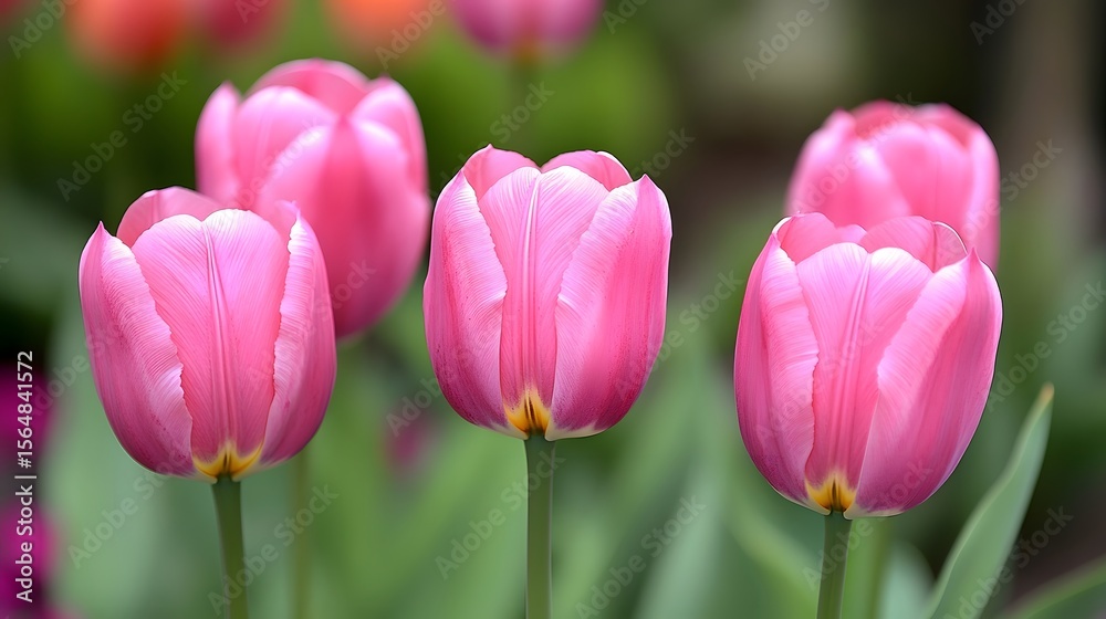 Obraz premium Four Pink Tulips Blooming in Spring Garden