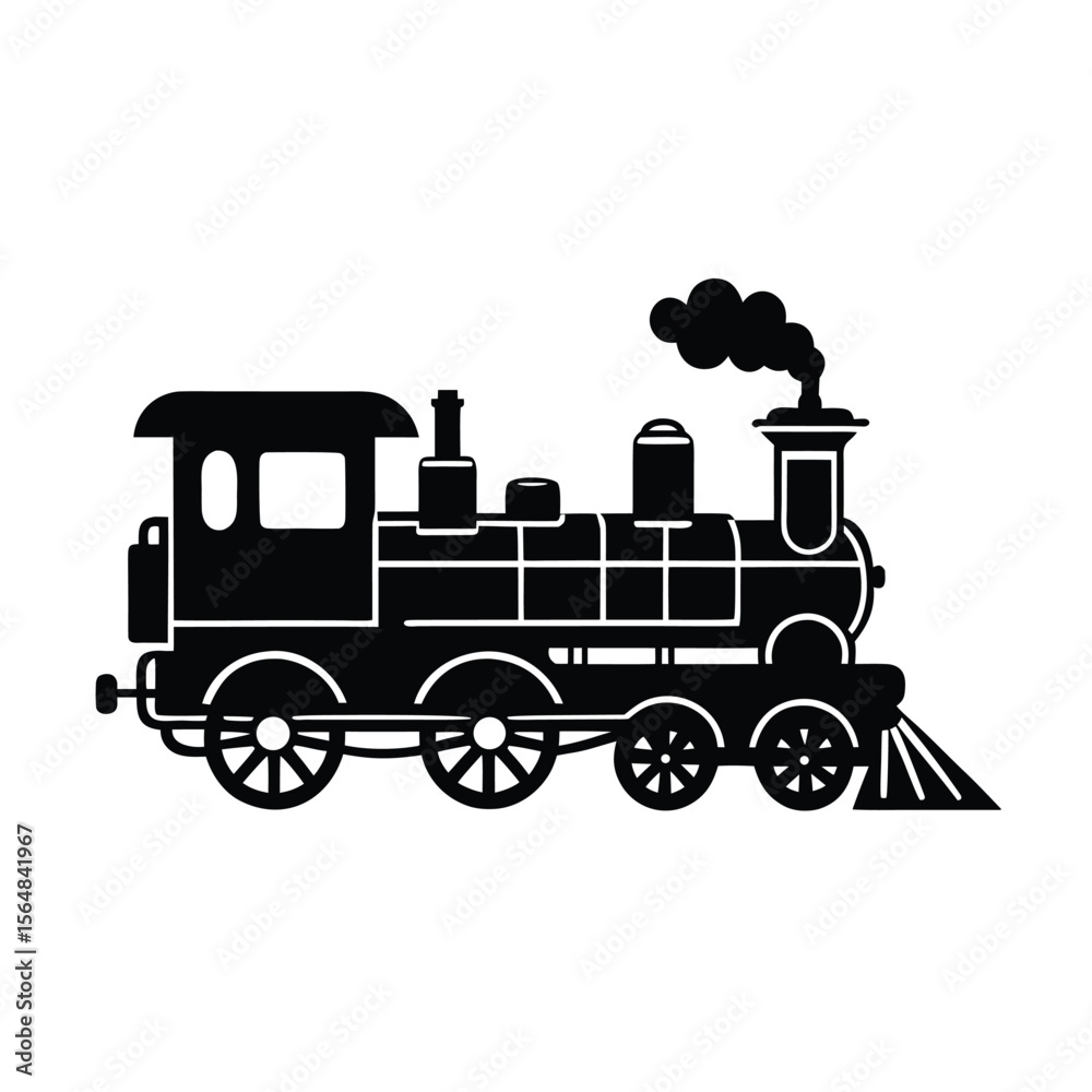 Fototapeta premium Vintage steam locomotive train engine transport silhouette vector illustration