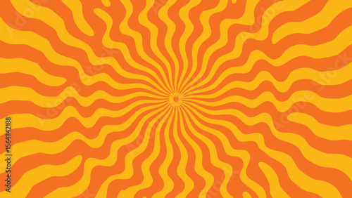 Orange and yellow hypnotic sunburst pattern with wavy lines radiating from a central point design