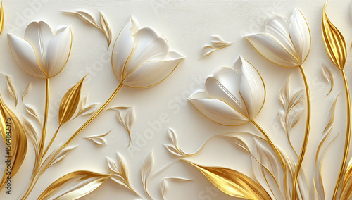 3D Gold and White Tulips Wall Decoration